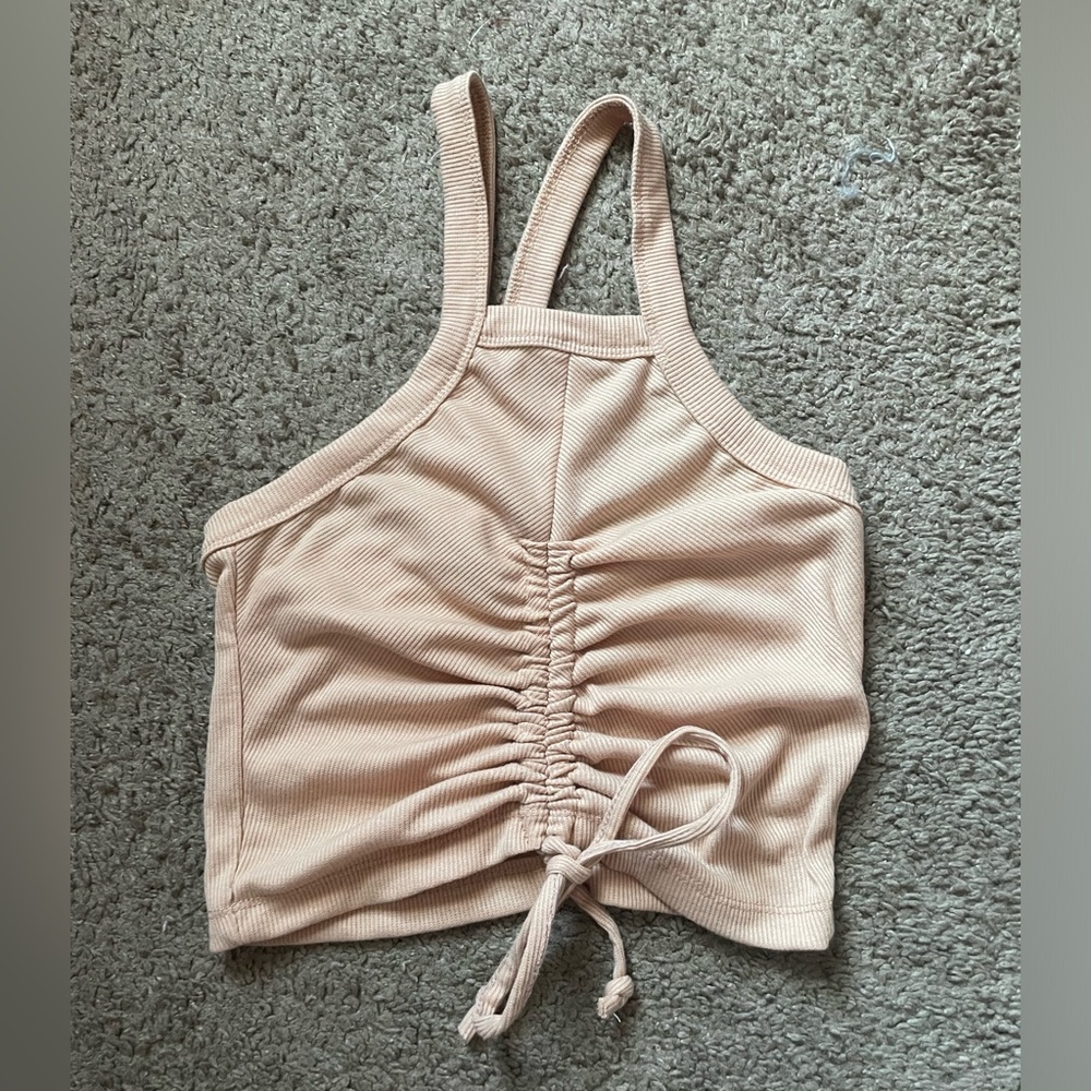 Tan cropped tank top with front scrunch size x-small